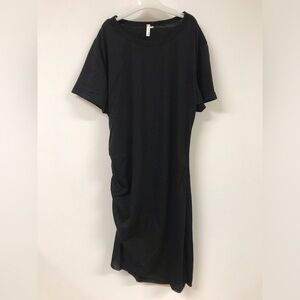 Women Round Neck Short Sleeve Midi Dress Party Wedding Summer Causal Dress Black